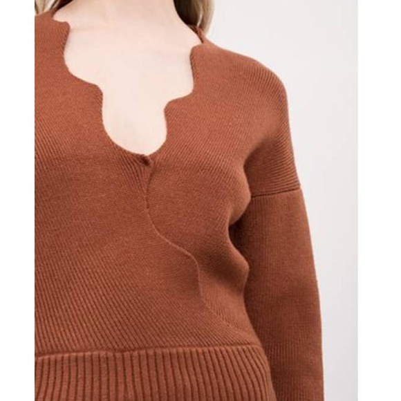 JOA Just One Answer Copper Brown Scalloped Sweater Dress, Size M 🗣LAST CHANCE🗣 - Picture 2 of 4